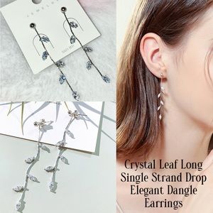 NEW Elegant Crystal Leaf Long Tassel Drop Earrings